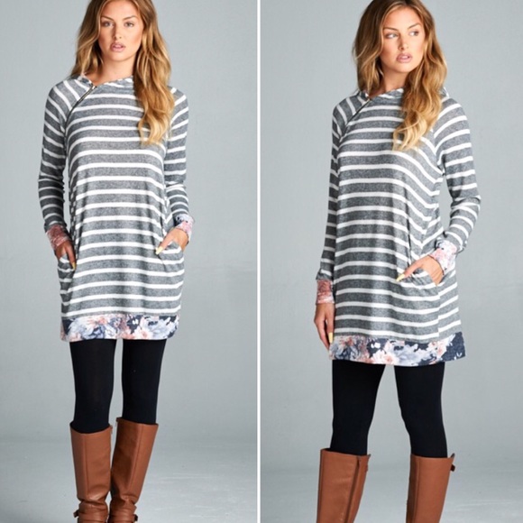 Last 1 SMALL Striped Hoodie w/ floral contrast - Picture 3 of 8